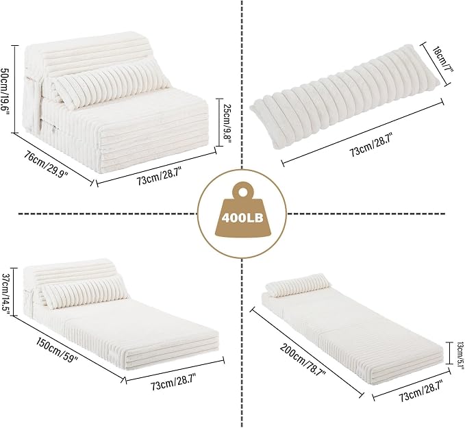 Tiita Folding Sofa Bed Single Size, Convertible Sleeper Chair Mattress - Image 2