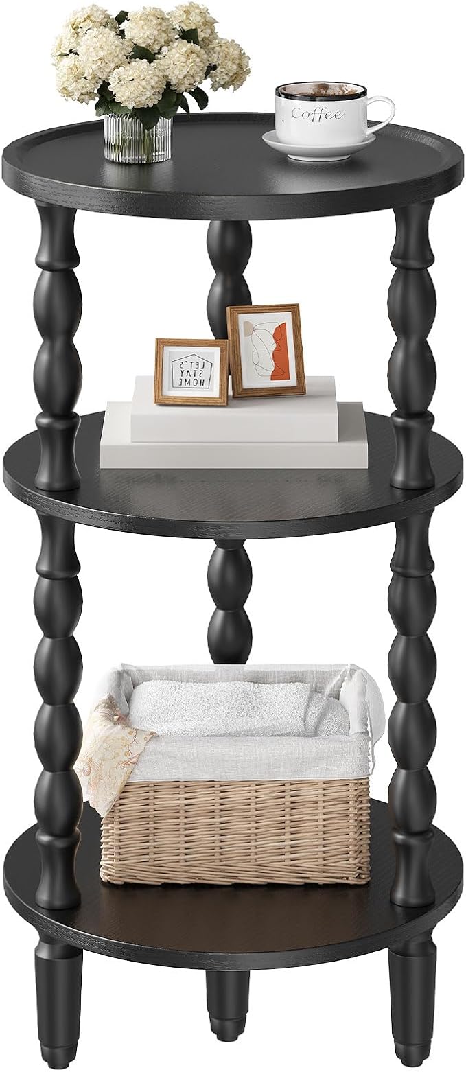 HOOBRO Round Side Table for Small Space, 3-Tier Small Round End Table by HOOBRO