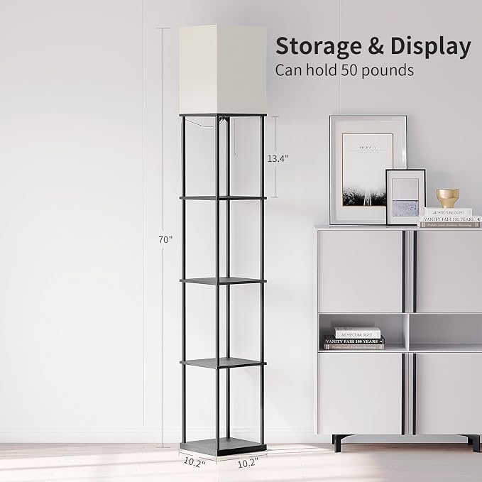 SUNMORY 5 Tier Floor Lamp with Shelves, Modern Square Standing Lamp with 3 - Image 5