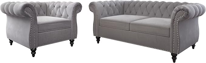 QHITTY 2 Piece Living Room Set, Sectional Chesterfield Sofa Chair Contemporary by QHITTYFurnitureLife