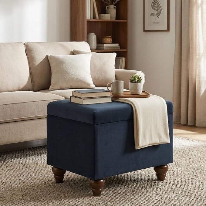 Homepop Home Decor | Upholstered Medium Rectangular Storage Ottoman | Hinged - Image 4