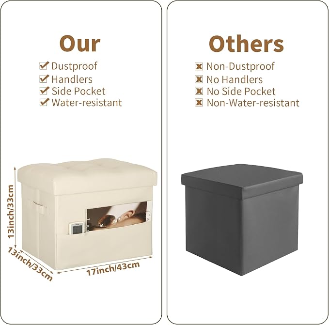 BelugaHelper Storage Ottoman Foot Rest Stool, Folding Leather Footstool Bench - Image 2
