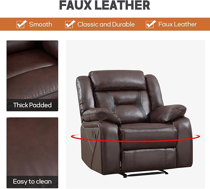 EBELLO Manual Recliner Sofa Set, Faux Leather Reclining Living Room Furniture - Image 5