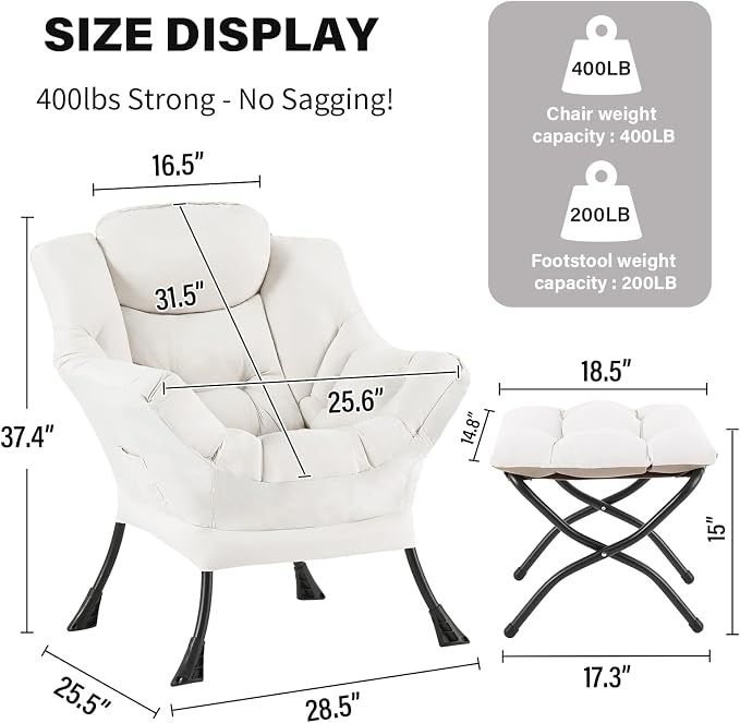 Tiita Lazy Chair with Ottoman, Comfy Leisure Sofa Armchair with Ottoman - Image 2
