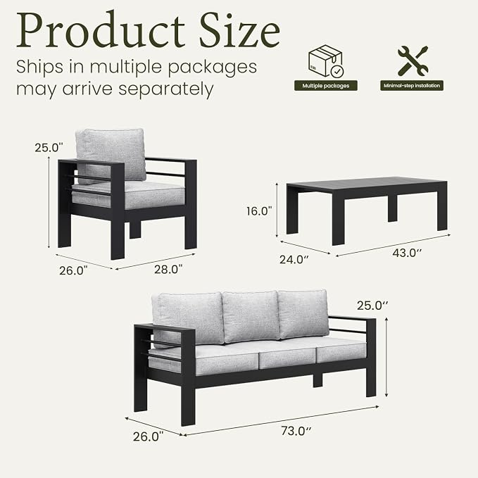 LayinSun Outdoor Aluminum Furniture Set, 4 Pieces Patio Sectional Conversation - Image 8
