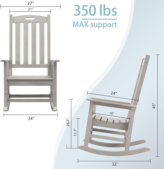 Psilvam Oversized Outdoor Rocking Chair Set of 2, Porch Rocker - Image 3