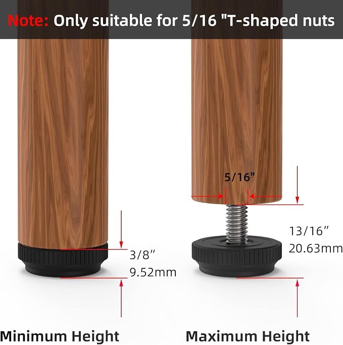 ONEHOME 16 Pack 5/16-18 Stainless Steel Adjustable Threaded Furniture Leg - Image 3