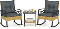 Tangkula 3 Pieces Outdoor Rocking Chairs Set, Rattan Heavy Duty Cushioned by TANGKULA
