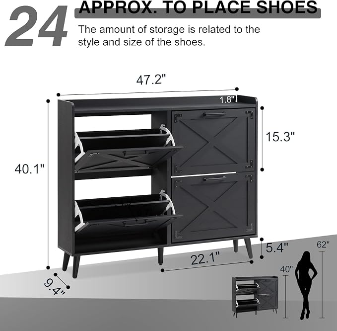 Barnyatoh Shoe Storage Cabinet, Farmhouse Shoe Organizer - Image 2