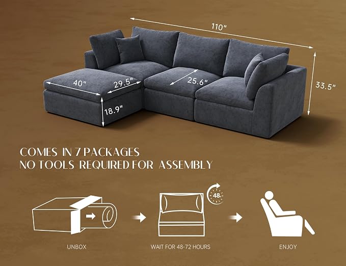 ohllob 110 Inch Cloud Sectional Couches - Image 2