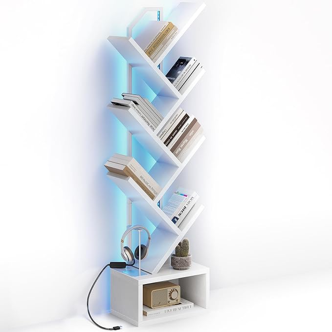 Casaottima Tree Bookshelf with LED Lights, 6-Tier Narrow Bookcase - Image 8