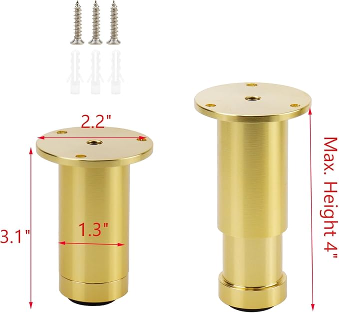 4 Pcs Gold Sofa Adjustable Legs Metal Modern Furniture Legs - Image 3