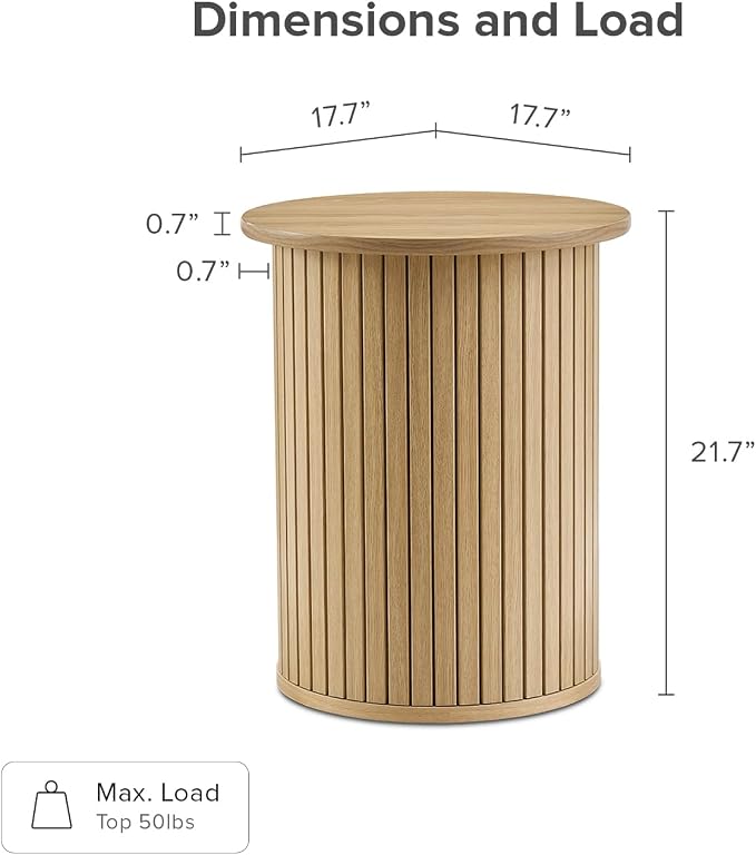 mopio Quin Pedestal Side Table, Tambour Round Fluted End Table, Small Accent - Image 2