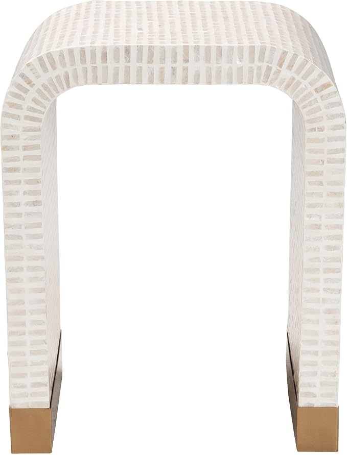 Bali & pari Carlyn Coastal Beige and White Mother of Pearl Capiz Shell End Table - Image 4