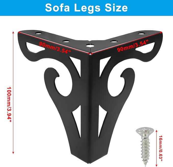 Piutouyar 4 Inch Hollow Out Furniture Legs Set of 4, Modern Triangle Couch Feet - Image 2