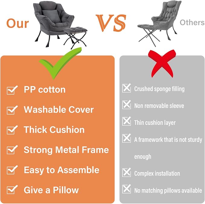 Lazy Chair for Living Room, Large Dark Grey Accent Chair - Image 6