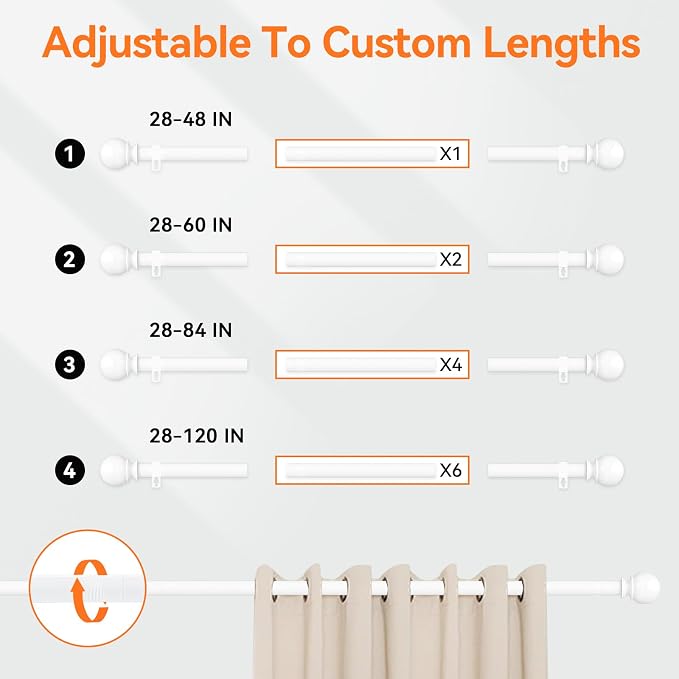 Curtain Rod Set for Windows 28 to 60 Inch - Image 5