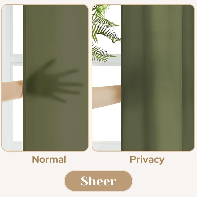 HOMEIDEAS Non-See-Through Olive Green Privacy Sheer Curtains, 52 X 96 Inches - Image 3