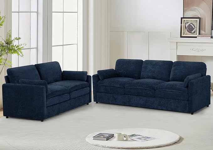 Classic Chenille Sofa Set with 2 Extra Armrest Pillows, Loveseat and 3-Seat by LESOFAIR