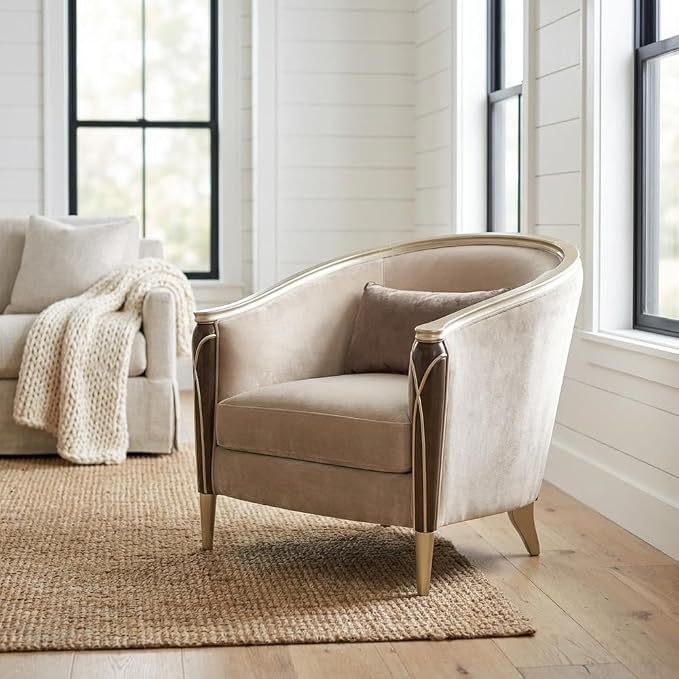 Michael Amini Villa Cherie Brown Side Chair Porcini Velvet Upholstery Solid & - Image 2