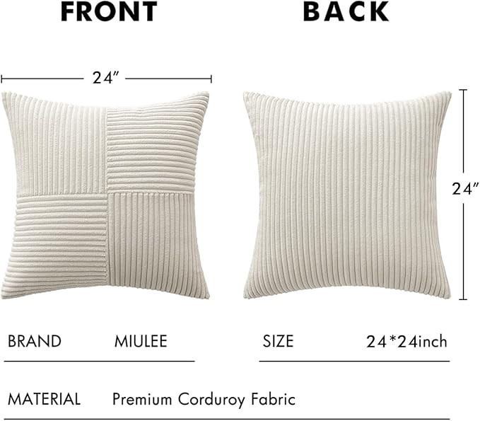 MIULEE Beige Decorative Euro Sham Pillow Covers 24x24 Inch - Image 6