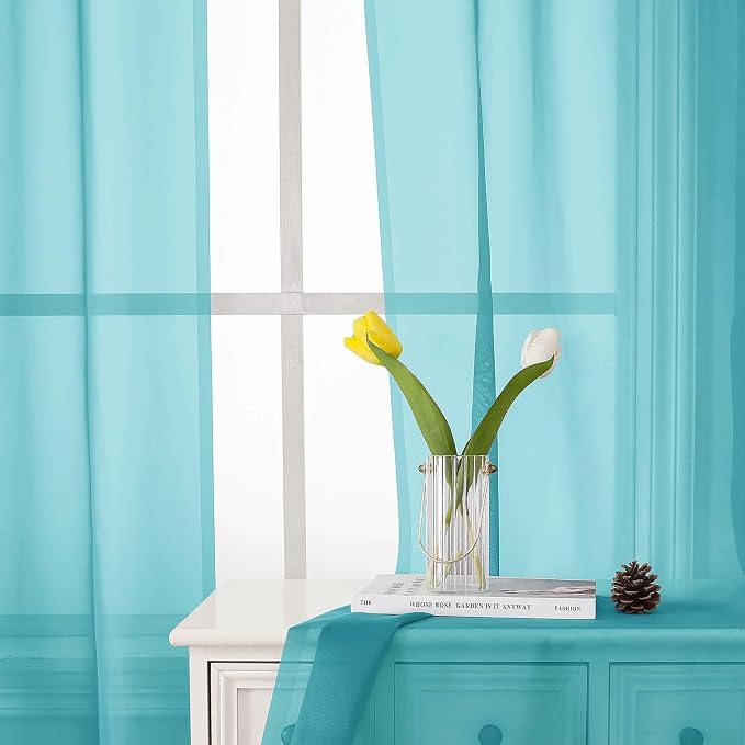 Lecloud Aqua Sheer Curtains for Living Room 63 Inch Length 2 Pcs, Voile Light - Image 7