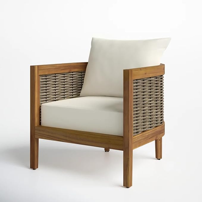 Merax 5-Piece Outdoor Acacia Wood Wicker Conversation Set - Image 7