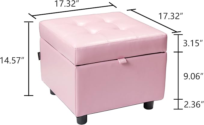 H&B Luxuries Tufted Leather Square Flip Top Storage Ottoman Cube Foot Rest - Image 3