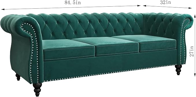 2 Piece Living Room Set, Velvet Chesterfield Sofa Couch Chair - Image 2
