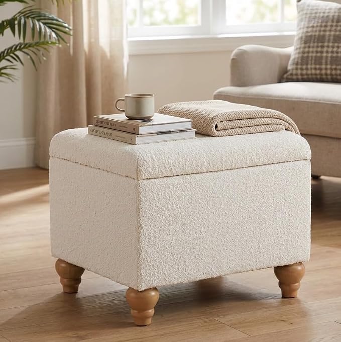 Homepop Home Decor | Upholstered MediumRectangular Storage Ottoman | Hinged Lid - Image 2