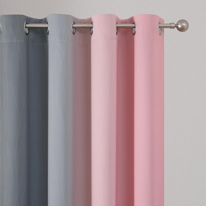 Estelar Textiler Pink and Grey Ombre Blackout Curtains 90 Inches Long 2 Panels - Image 4