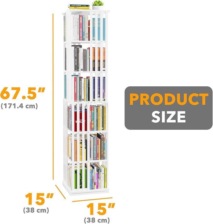 SpaceAid 6 Tier Rotating Bookshelf Tower, Bamboo Spinning Book Shelf, Revolving - Image 2