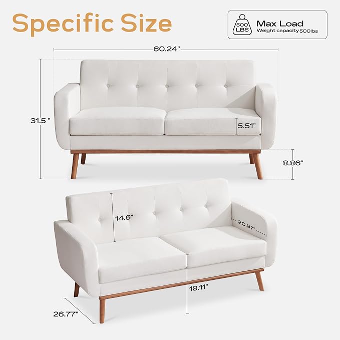 HUIMO Sofa Couch, Mid Century Modern Sofa - Image 2