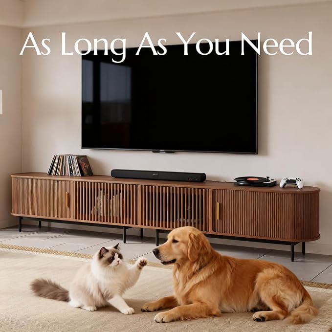 POVISON Fully-Assembled Sliding Tambour Door TV Stand, Mid Century Modern TV - Image 2