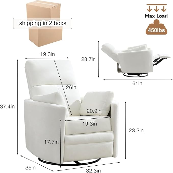 Manual Recliner 360°Swivel Rocking Chair, Nursery Rocking Glider Chair - Image 2