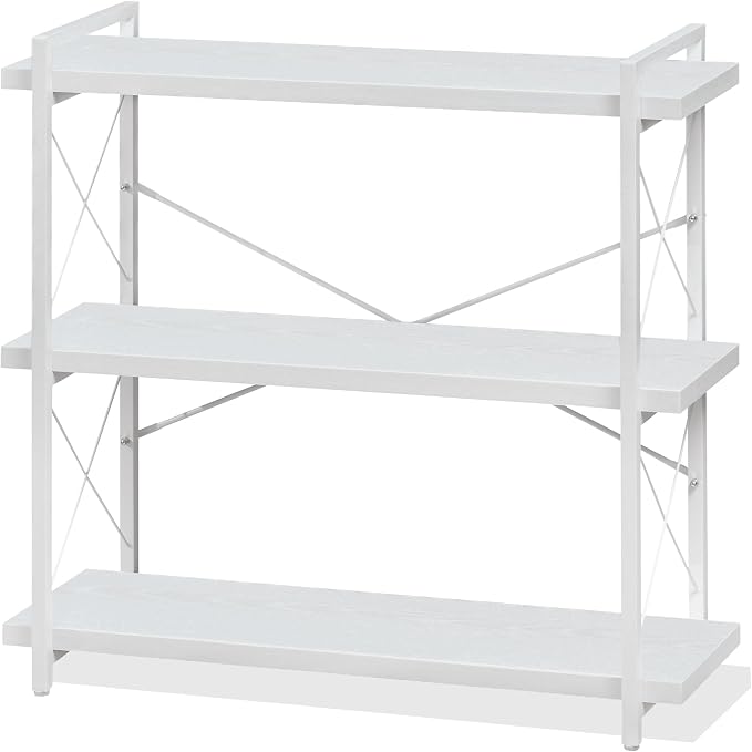 HCHQHS Bookshelf, 3-Tier Industrial Bookcase, Freestanding Horizontal by HCHQHS