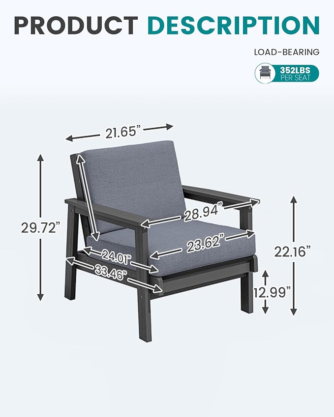 SERWALL HDPE Outdoor Furniture Set, 2 Piece All Weather Wood-Like Outdoor Sofa - Image 9