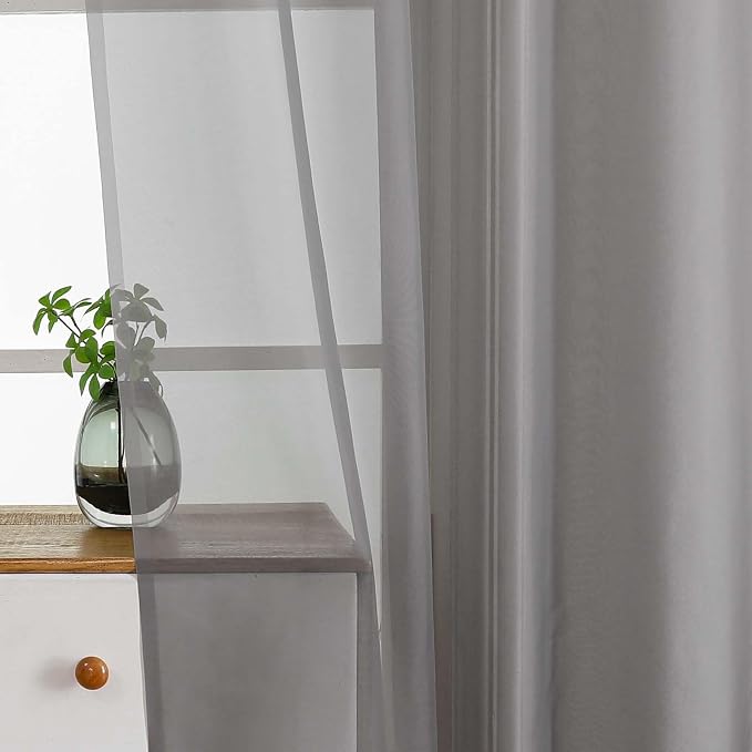 Grey Window Sheer Curtains 45 Inches Length, Voile Short Curtains - Image 5