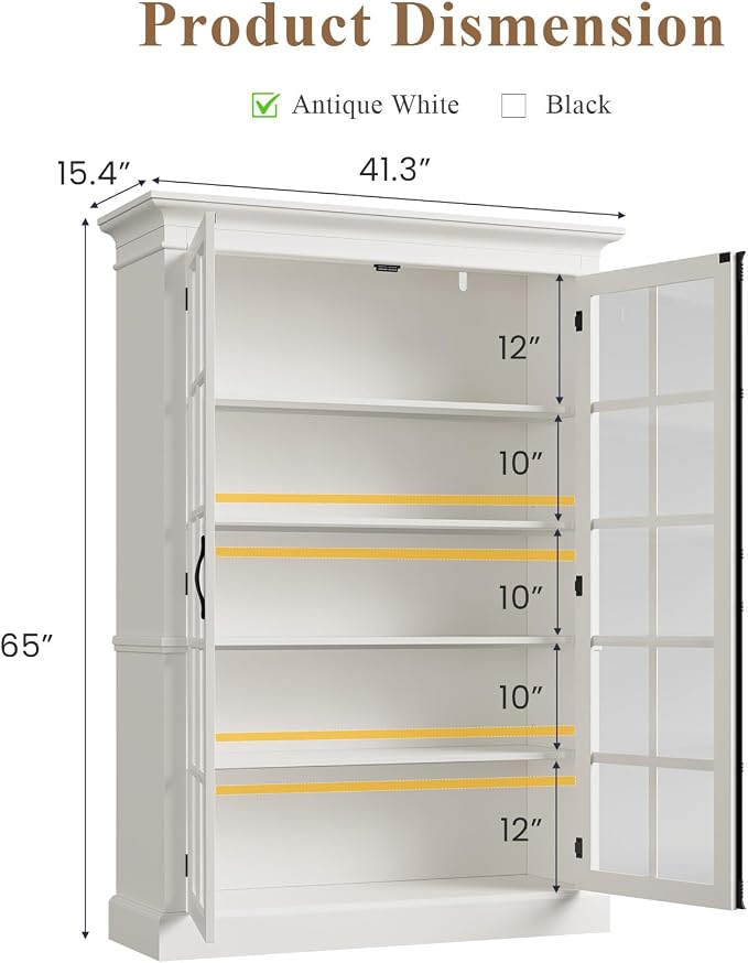 QUW Modern 65" Display Cabinet, 5-Tier Bookcase - Image 3