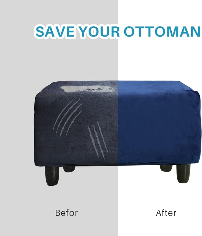 Ottoman Cover, Stretch Rectangle Velvet Ottoman Slipcovers of Foot Stool - Image 5