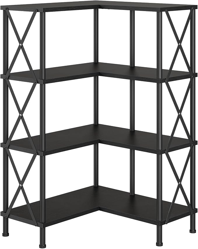 HOOBRO Corner Bookshelf, 4-Tier L-Shaped Bookcase, Industrial Open Display by HOOBRO