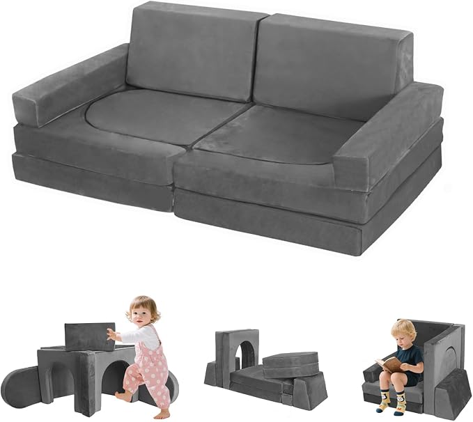 10 Pcs Modular Kids Play Sofa – Versatile Convertible Foam Cushion That Doubles by FURNAWAY