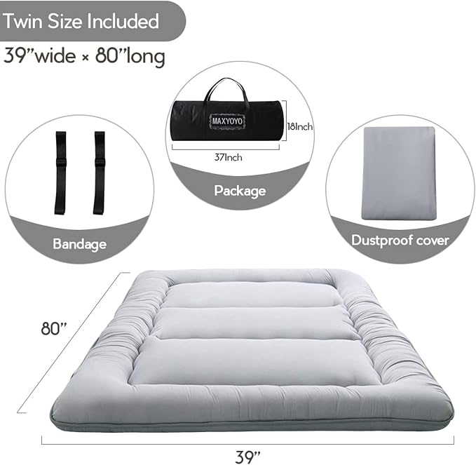 MAXYOYO Japanese Floor Mattress, Thicken Futon Sleeping Pad Foldable Roll Up - Image 2