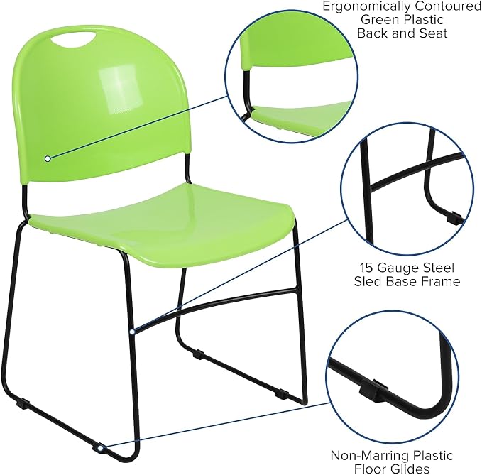 Flash Furniture HERCULES Series 880 lb. Capacity Green Ultra-Compact Stack Chair - Image 5