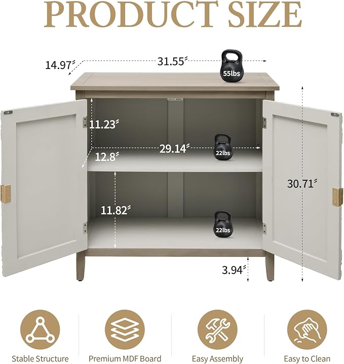31.5" Farmhouse 2-Door Carved Accent Storage Cabinet, Vintage Distressed Floral - Image 2
