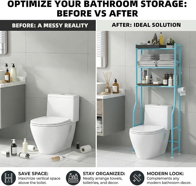 GloTika 3-Tier Over Toilet Storage - 150lb Total Capacity Metal Bathroom - Image 7