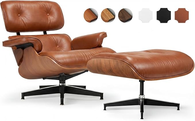 Top Grain Leather, Mid Century Chaise Lounge Chair and Ottoman, Reading Chair by MakeHomeBetter