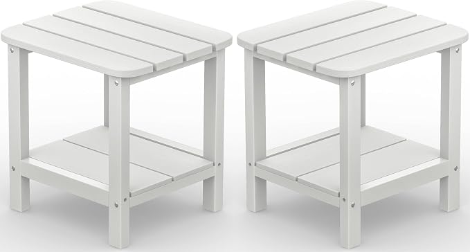 SERWALL Double Adirondack Side Table Set of 2, End Table- White by SERWALL