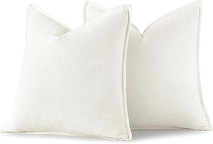 MIULEE Decorative Linen Euro Sham Pillow Covers 22x22 Inch Cream White Boho - Image 6