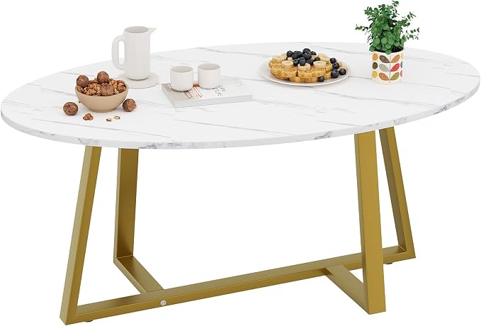 Wolawu Coffee Table White Faux Marble Coffee Table - Image 9